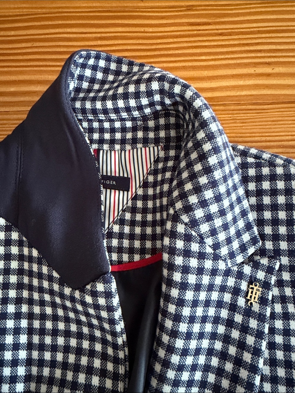 Tommy Hilfiger Navy and White Gingham Blazer
